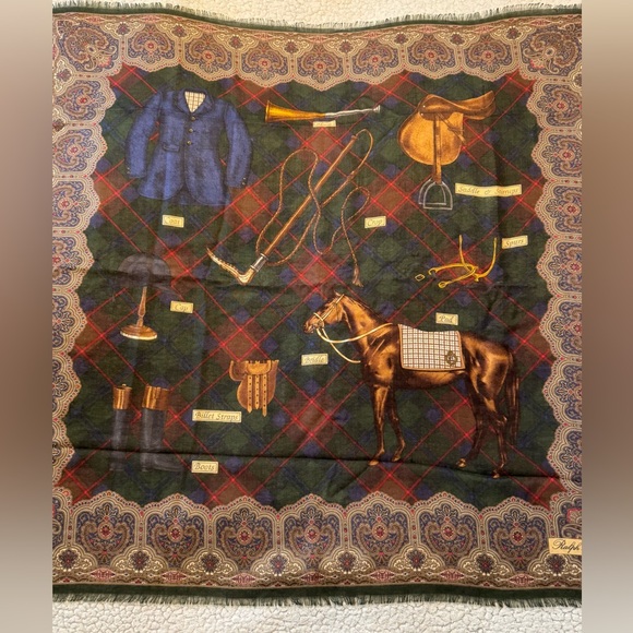 Ralph Lauren Collection Square Equestrian Cashmere Silk Scarf With Box - Picture 3 of 10